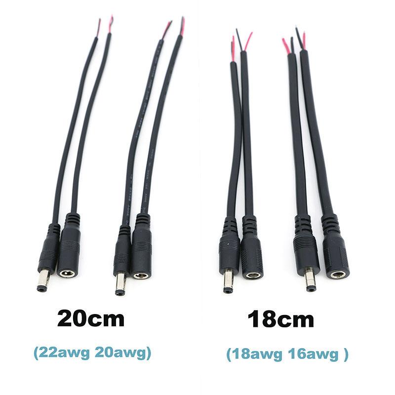 0.2M 0.18M 5.5x2.5MM 2pin DC Male Female 22/20/18/16awg Power Connector Plug Cable Wire Supply Repair Cable 5525 DC5525 Pigtails
