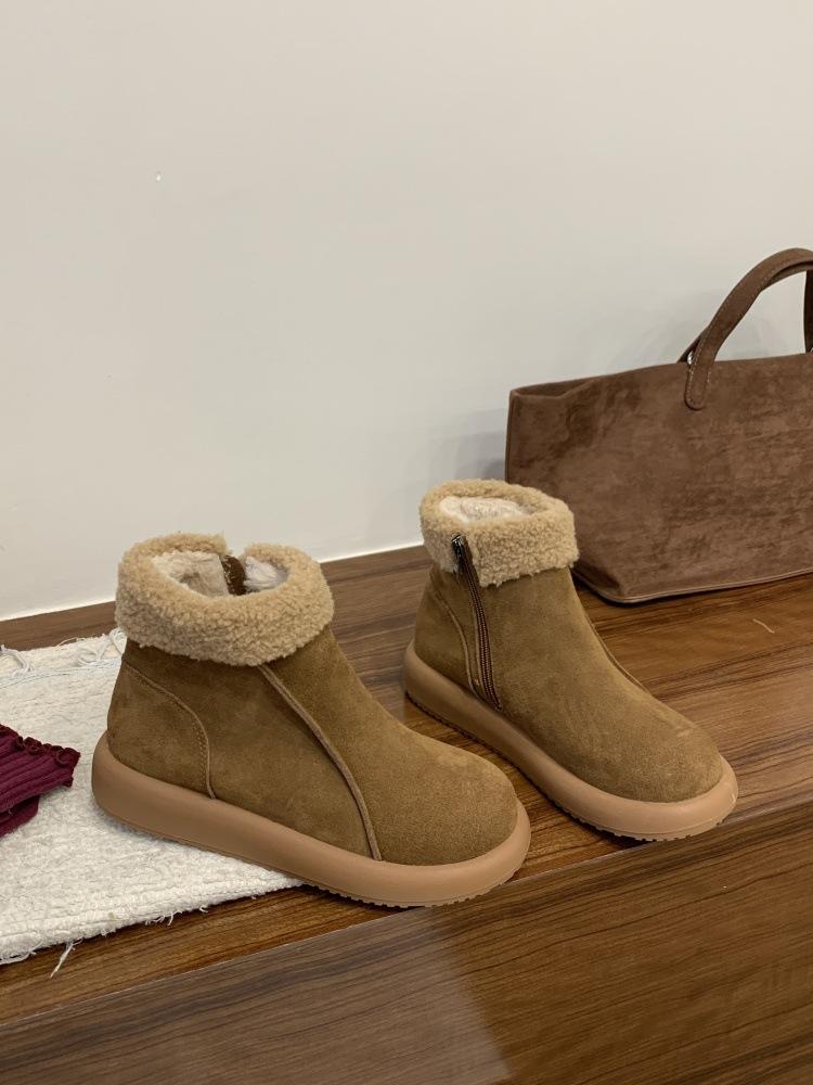 

Retro short boots 2025 new soled velvet cotton shoes autumn and winter new warm snow boots 39 светло-коричневого
