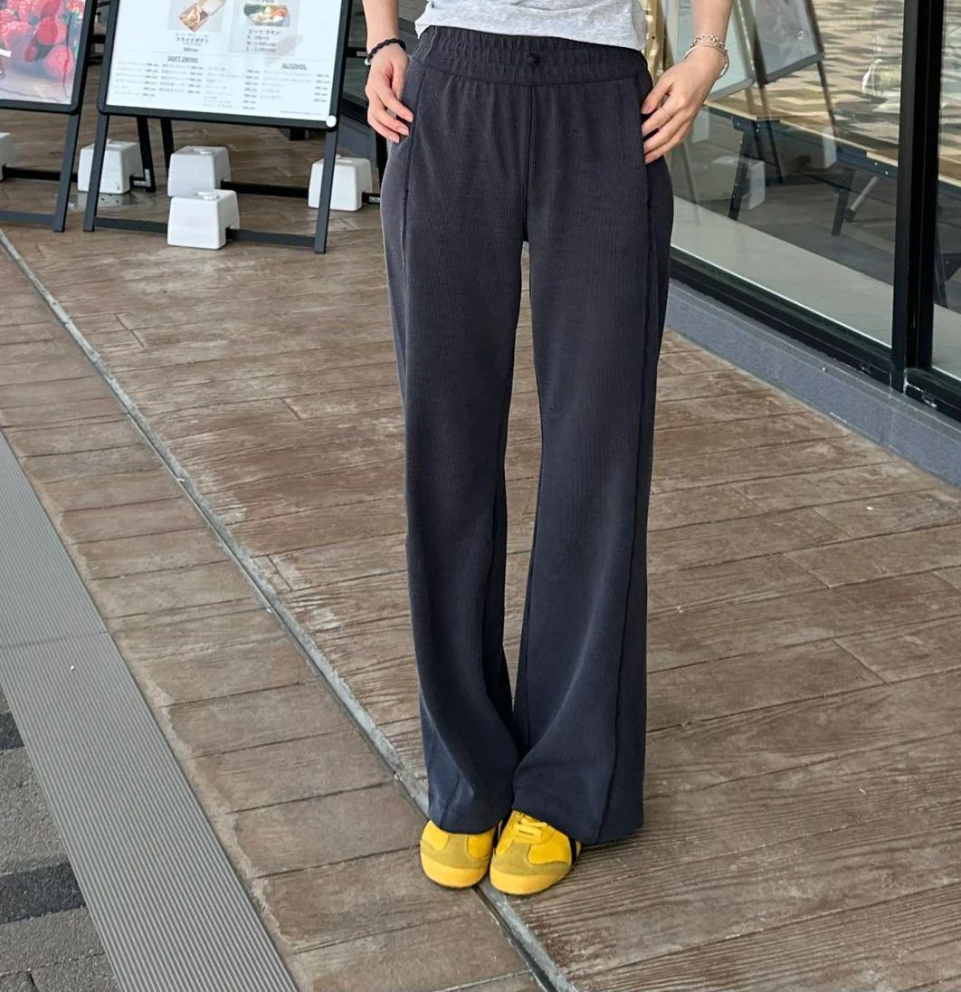 

Lulusiweifute Speed High-Waisted Ribbed Wide-Leg Trousers, Versatile Elastic Waist Casual Autumn/Winter Pants M / Size 4