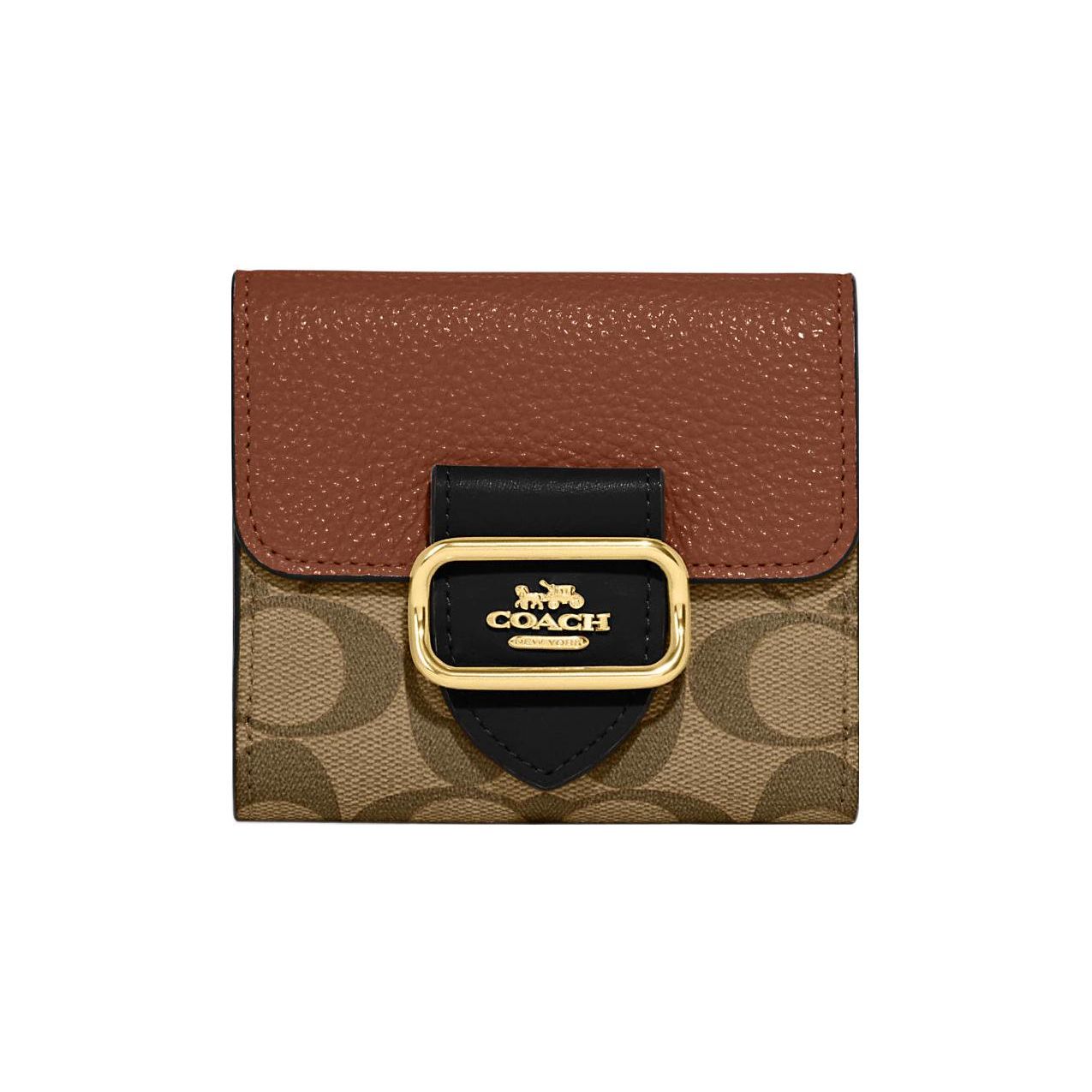 

Coach Classic Monogram Snap Closure Canvas And Leather Card Holder Wallet Small Women Wallets Khaki Brown CF472-IME7V Basic Set (Bag+Dust Bag)
