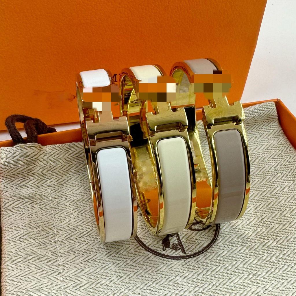 H Letter 12MM Enamel Titanium Steel Bracelet - European & American Fashion Bangle