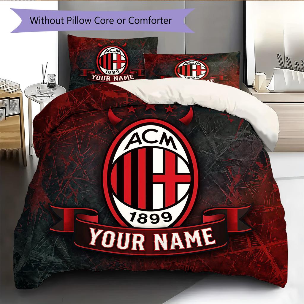 Custom Name AC Milan2 Pattern Bedding Quilt Set Home Decoration Gift (1 * duvet cover + 2 * pillowcase without core)