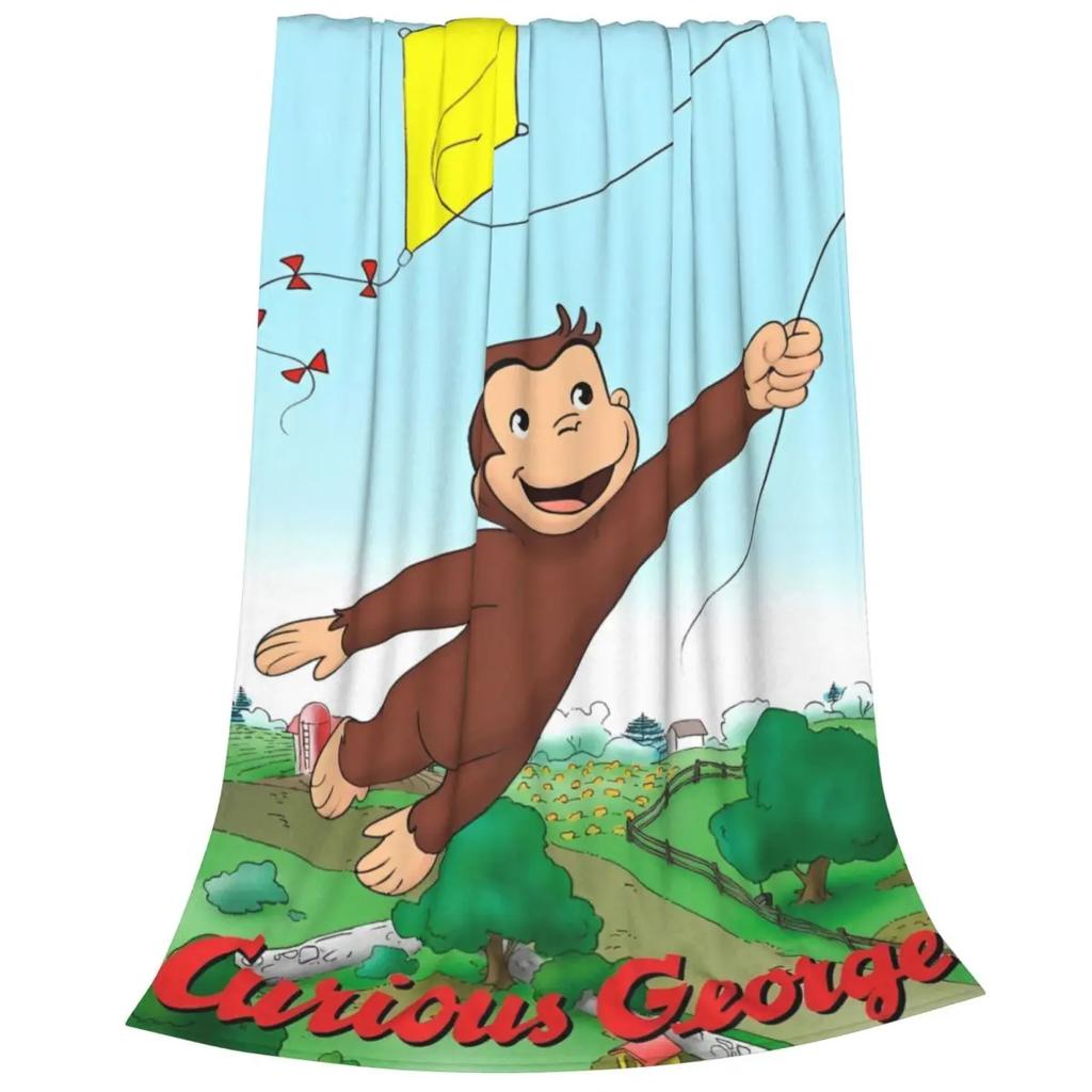 Curious George Cartoon Monkey Coral Fleece Plush Throw Blankets Blanket for Home Bedroom Lightweight Bedding Throws