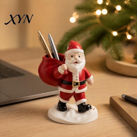 Christmas Gift for Family Santa Claus Statue Pen Holder, Mini Potted Plant Desk Organizer Seasonal Tabletop Decor Christmas, Festive Holiday