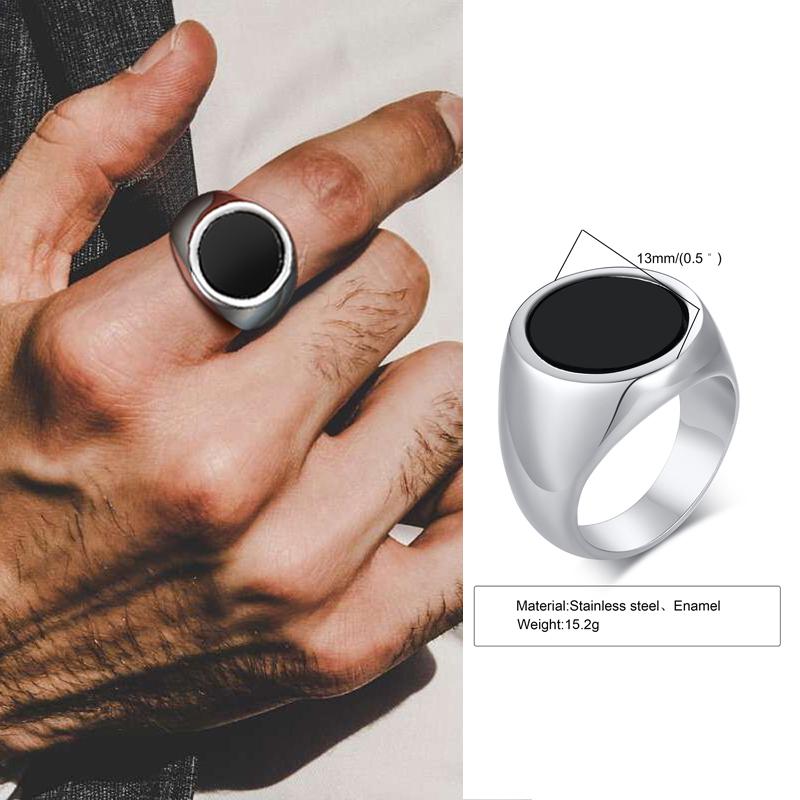 Ring for Men, Stainless Steel Square Signet Ring, Black Enamel Men's Pinky Rings,Gents Zircon
