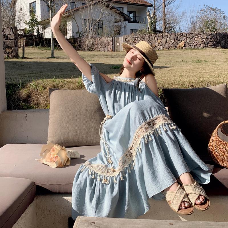 Romantic Neck Off-the-shoulder Dress Women's Summer New Elegant Temperament Atmosphere Long Dress