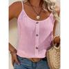 Damen Uni Geripptes U-Ausschnitt Falsche Knopfleiste Spaghettiträger Locker Lässiges Cami Tanktop
