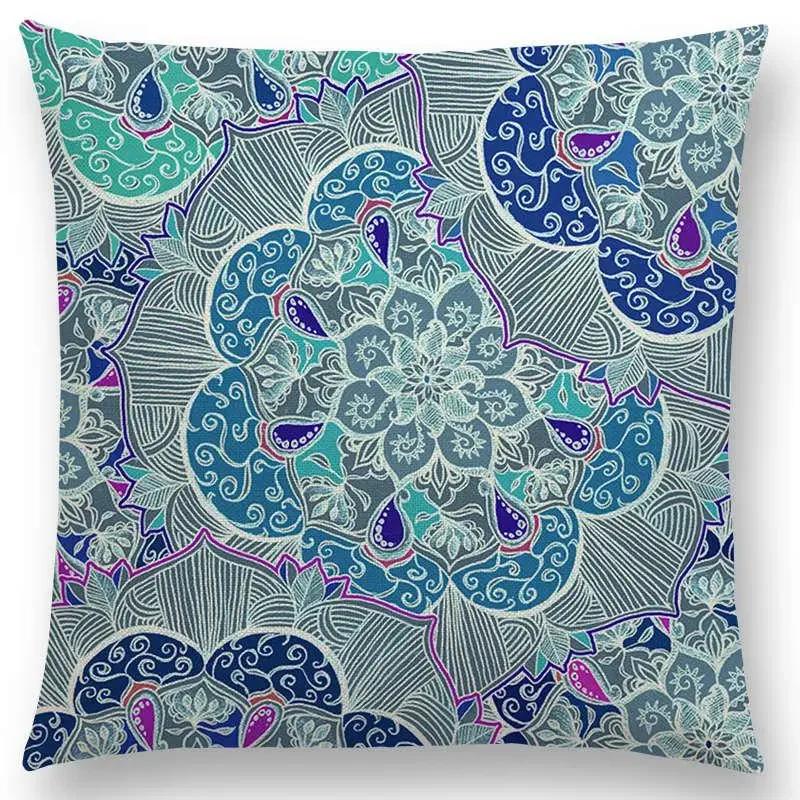 Neu Wunderschönes Blatt Blume Herrliches Florales Doodle Buntes Dekoratives Muster Mandalas Auto Kissenbezug Sofa Überwurf Kissenbezug