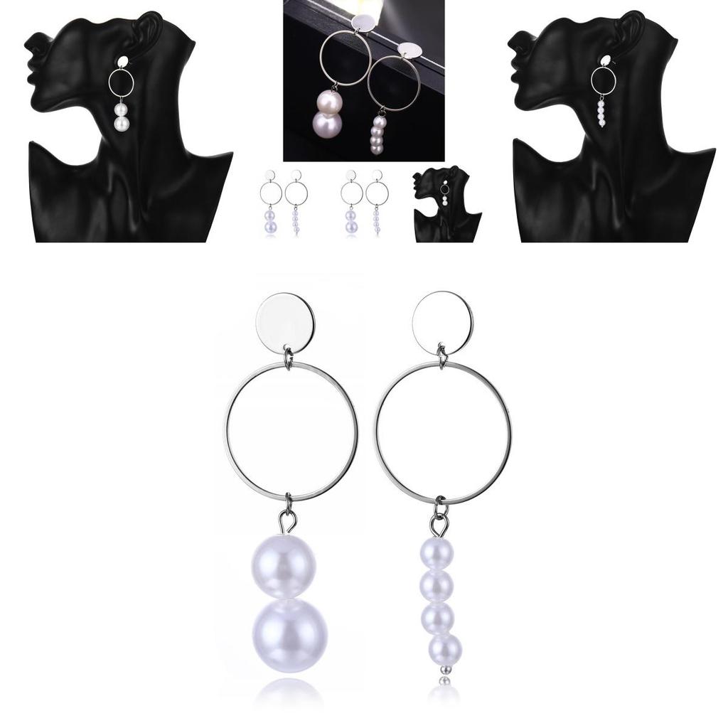 Elegant Asymmetrical Pearl Earrings For Women Stylish Geometric Design Alloy