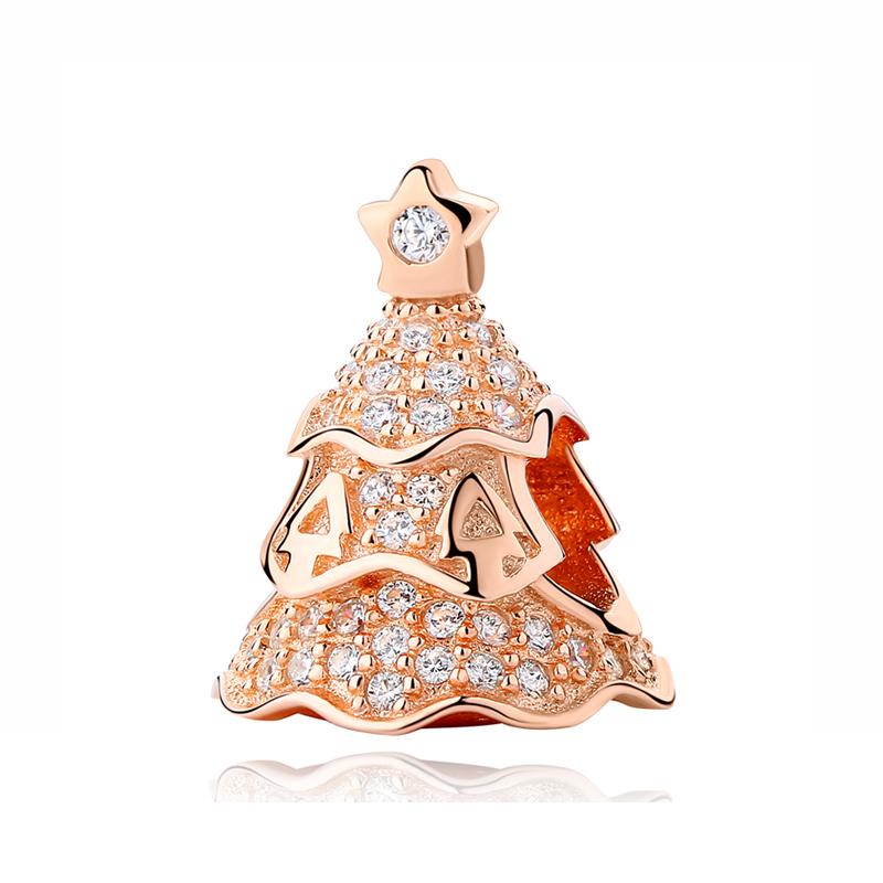 Original 925 Sterling copper Charm Bead Family Tree Mom Pendant Safety Chain Charms Rose Gold Fit Brand Bracelets DIY Zircon