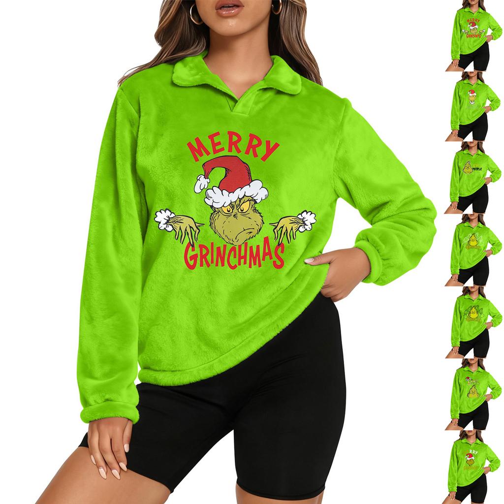 Women's Stand-up Collar Long-sleeved Pullover Top, Christmas Print Sports Top