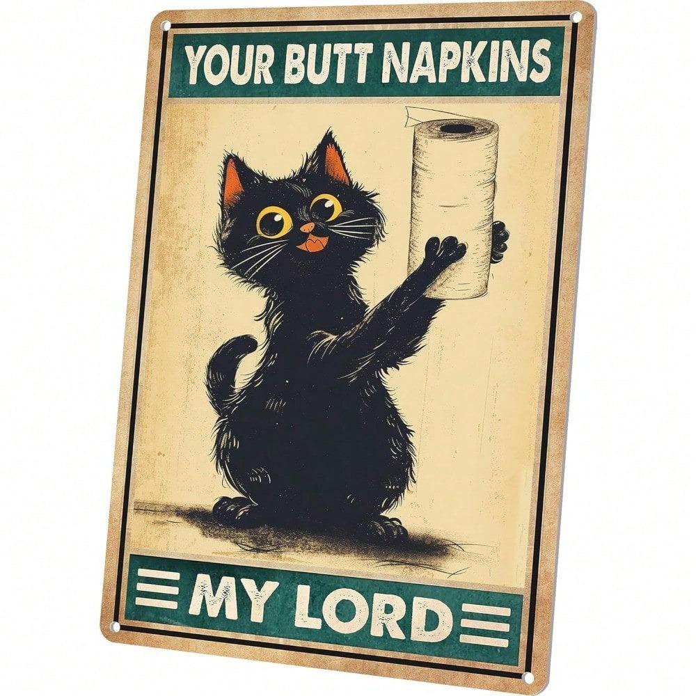 Vintage Black Cat Metal Tin Sign Rustic Bathroom Wall Art Home Decor 8x12 Inches