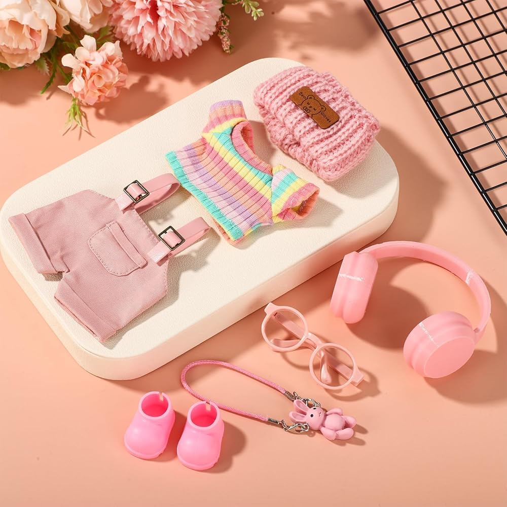 Ruokey Doll Clothes Rainbow Rabbit Costume Set 15cm/17cm Plush Toy Outfit Accessories for Dress Up and DIY