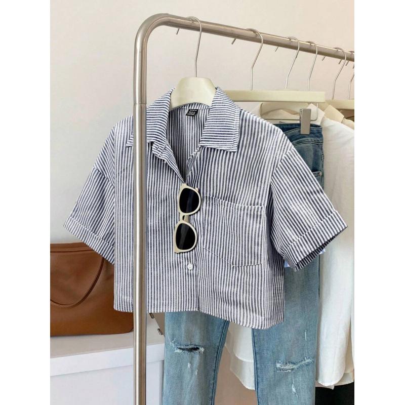 

Plus Size Striped Lapel Collar Casual Shirt S
