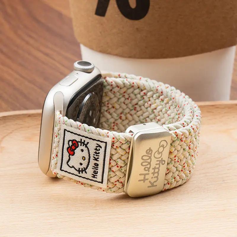 Hello Kitty Nylon Magnetic Buckle Braided Watch Band – Compatible with Apple Watch Series 10/9/8/7/6/5/4/Ultra/SE