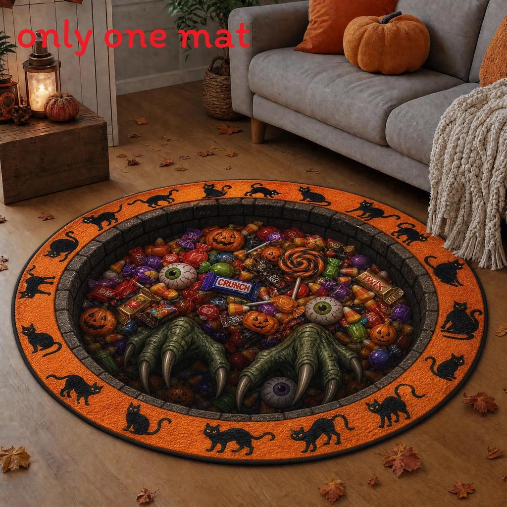 Halloween Round Non Slip Rug With Horrible Printed Design For Living Room Decor
