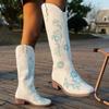 Autumn and Winter New Large Size High Tube But Knee Boots Printed Square Heel Knight Boots Women