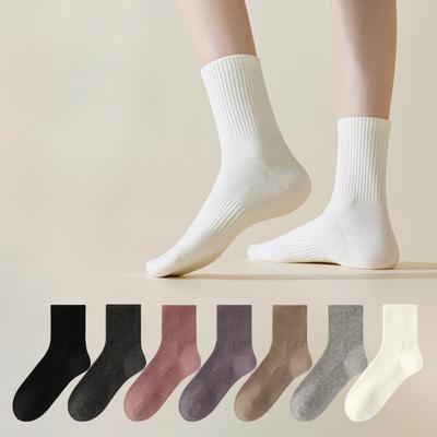 Damen Herbst Wollene Warme Halbhohe Socken, Damensocken, Antibakteriell und Desodorierend, Verdickte Weiße Lange Socken für Herbst und Winter
