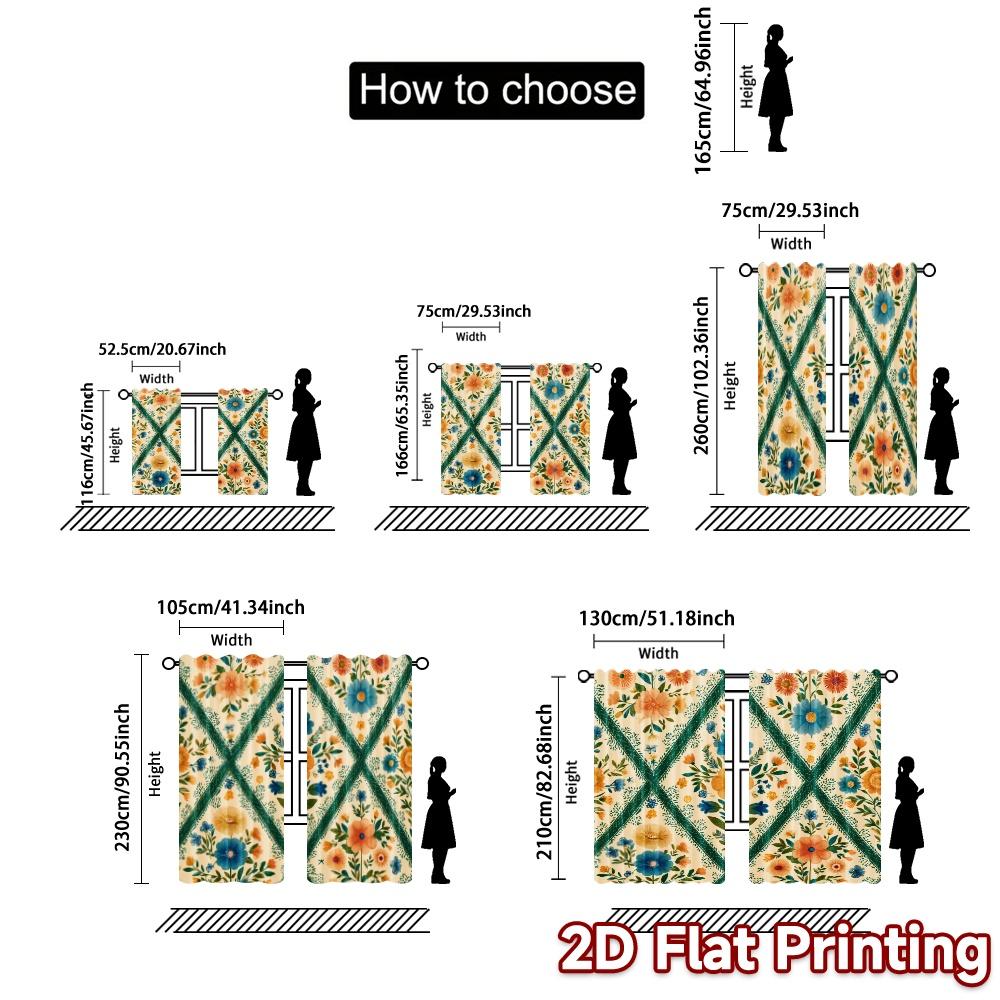 2D Flat Printing  JIT 2pcs   Curtains (Without Rod) Floral Tapestry Popular Minimalist Curtains Polyester Curtains All Seasons