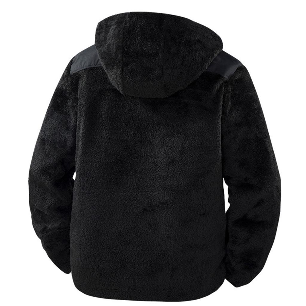 Men's Stand Collar Hooded Lambskin Casual Jacket Cardigan Coat Outdoor Tops