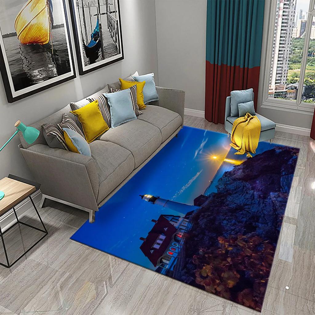 3D Seaside Lighthouse Carpet Welcome Doormat Kitchen Bathroom Non-slip Rugs Living Room Bedroom Modern Home Decoration Carpet