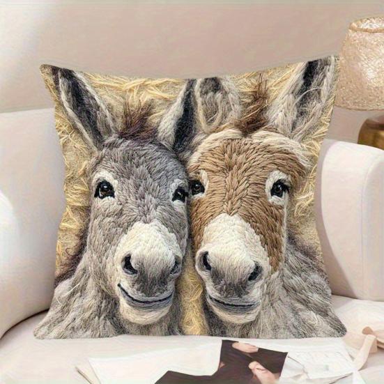 Yousheng Cute Donkey Cushion Cover Decorative Throw Pillow Cover 18x18 Inch Donkey Pattern Pillowcase for Farmhouse Home Couch Sofa Bed Patio Decor