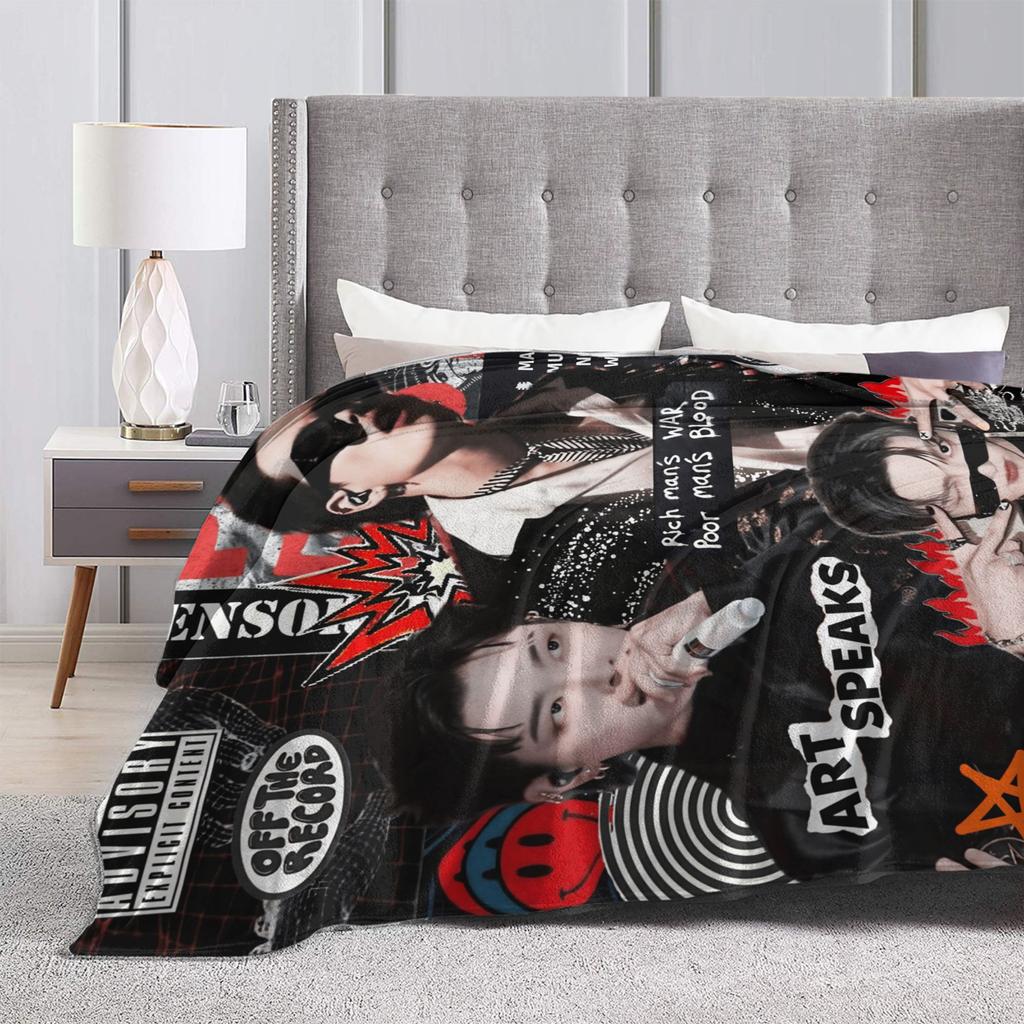 Cute Ateez Band Flannel Blanket Warm Soft Throw Blanket for Home Decor Decorative Aesthetic Bedspread Sofa Bed Cover