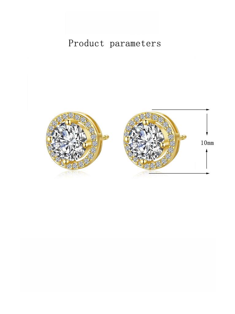 Boucles d'oreilles Puces Halo en Argent Sterling 925 Plaqué Or 18 Carats avec Moissanite VVS1 Couleur D | Bijoux Fins Scintillants de Luxe pour Femmes