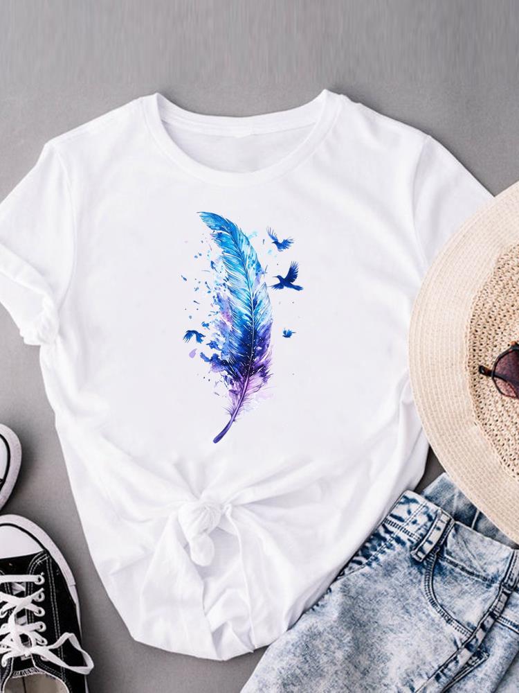 (Asian Size) flower watercolor cute Casual Women's Top Print Short Sleeve T-shirts T Clothing O-neck Fashion Female Graphic Tee