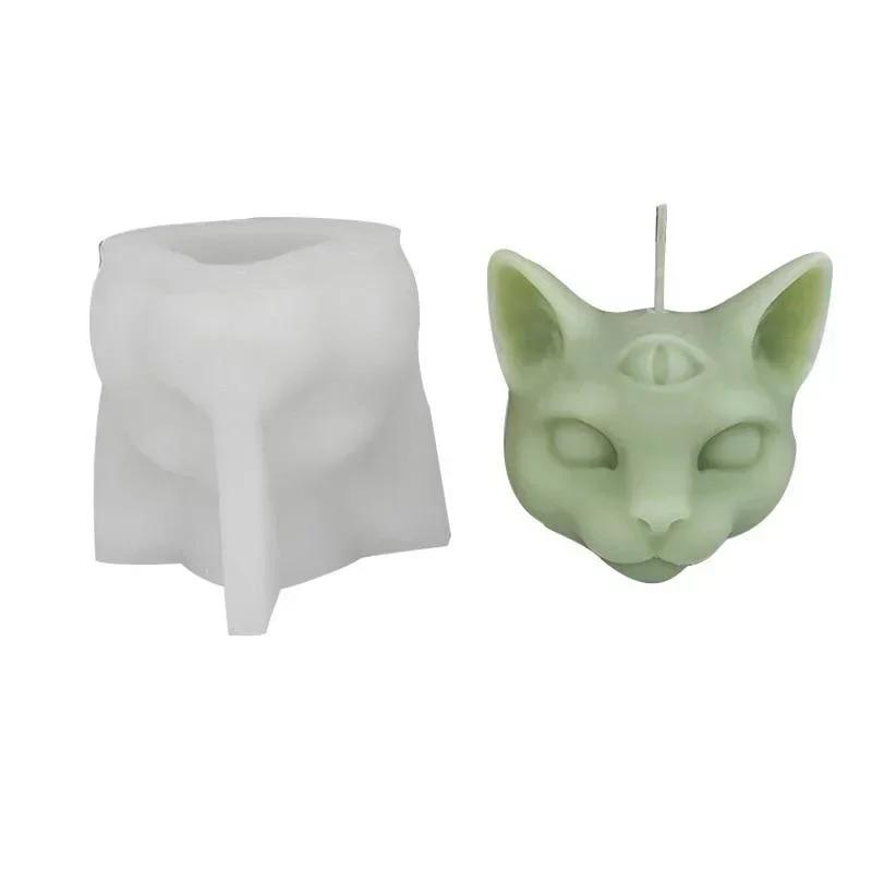 2023 Augen Katze Kopf Kerze Silikonform 3D Katze Duftkerze Seife Gips Ornamente Herstellungsform Party Party Kerze Geschenkform