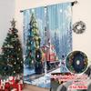 2pcs 2D flat printing Popular Christmas curtains Day Christmas Train Scene Digital Printed Polyester Drapes Holiday Decorations
