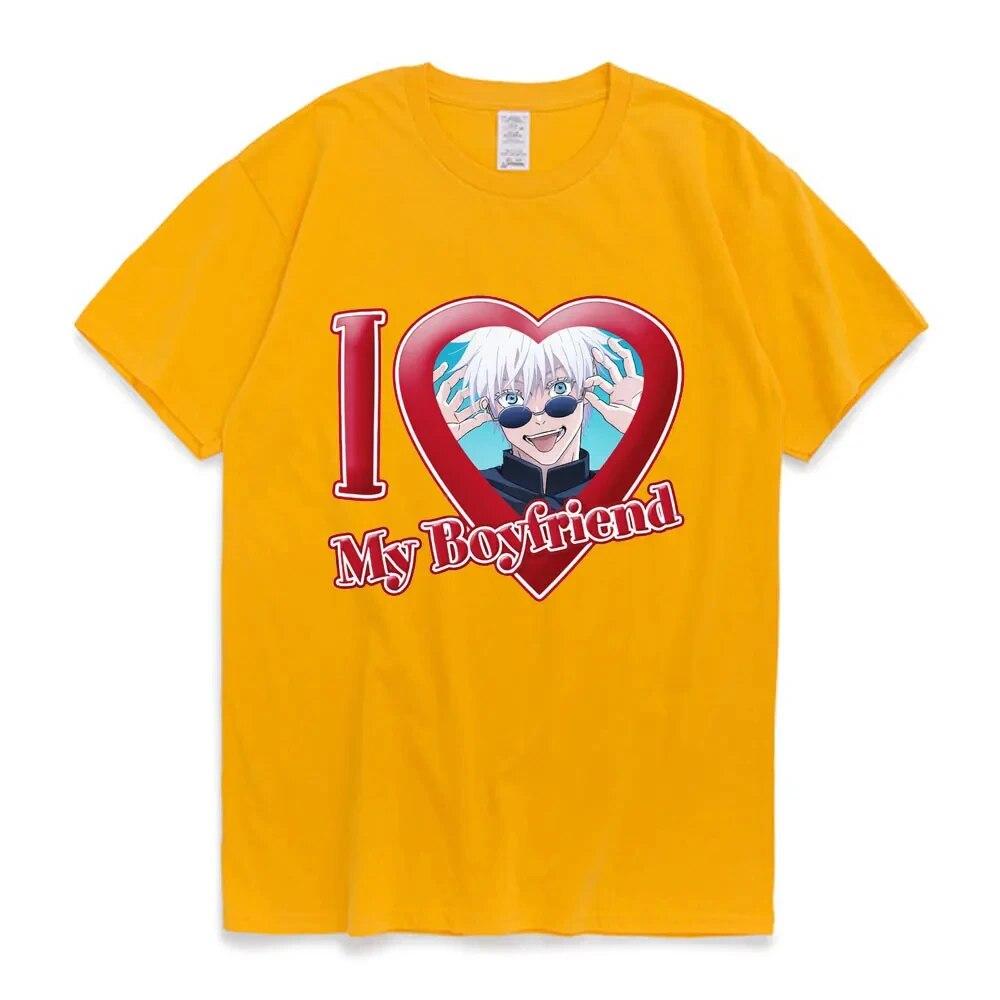 

Футболка с принтом «I Love Boyfrirnd» Jujutsu Kaisen Gojo Satoru, летняя футболка из 100% хлопка, с коротким рукавом и круглым вырезом, унисекс/женская уличная одежда 4XL