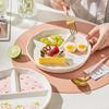 8.5 Inch Ceramic Dividing Plates for Adults Weight Loss 2~3 Compartments Cream Wind Children Dish Rectangle Print Tableware