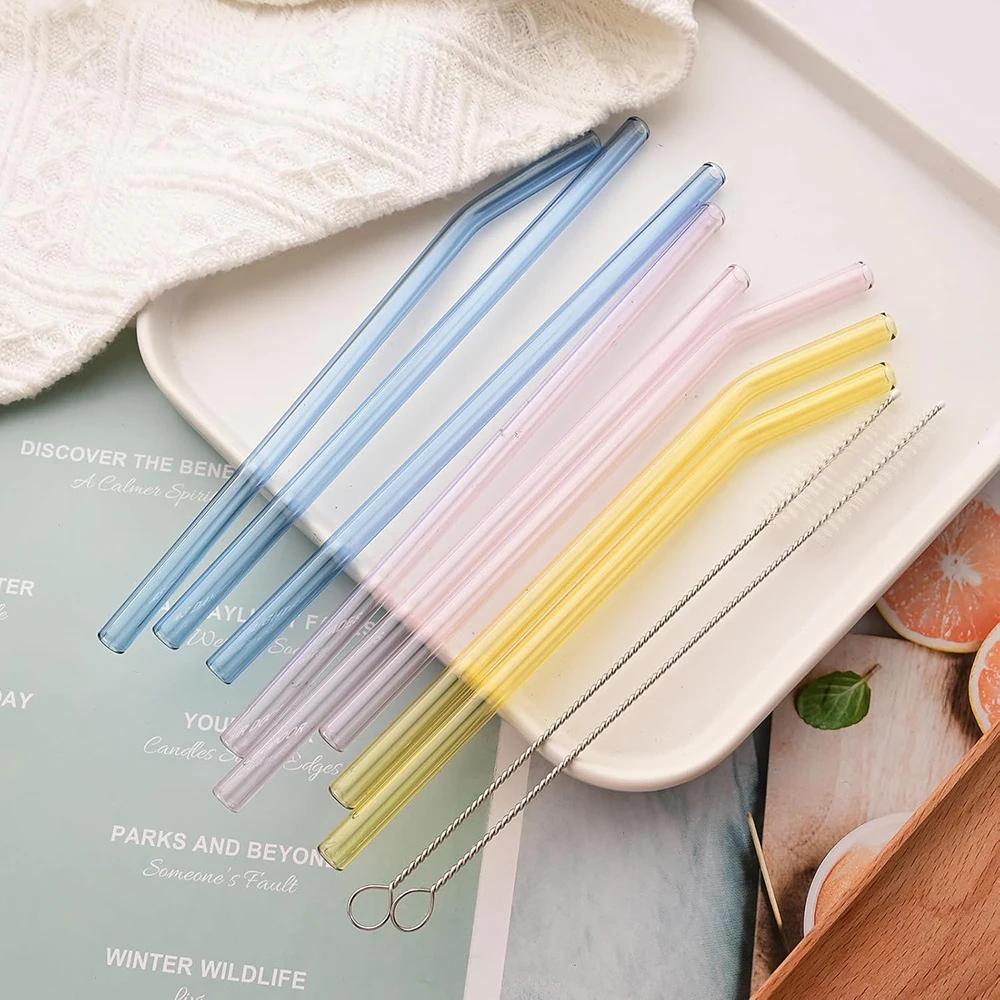 15Pcs Reusable Glass Drinking Straw Set with Brush High Borosilicate Glass Straws for Smoothies Cocktails Party Bar Accessories