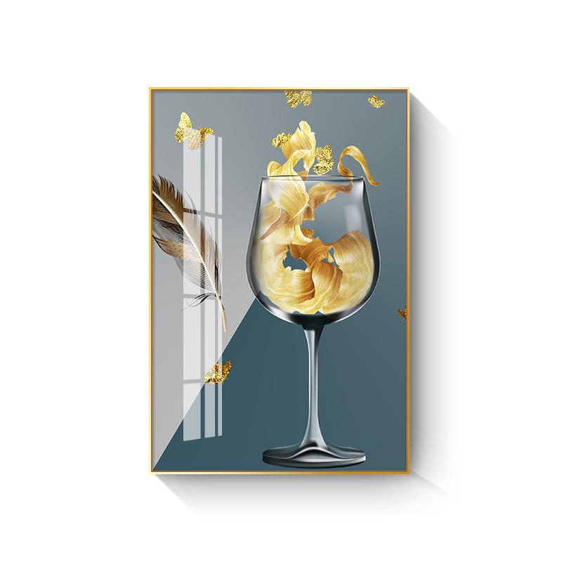 New Chinese Style Wine Glass Canvas Painting Light Luxury Feathers Posters and Prints for Kitchen Dinning Wall Decoration Quadro