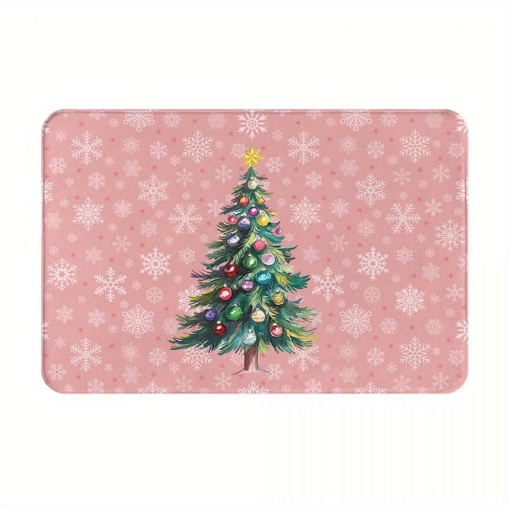 1 Stück Anti-Ermüdungs-Küchenteppiche, weihnachtlicher rosa Baumdruck, wasserdichte, rutschfeste, dick gepolsterte Küchenmatte, strapazierfähige, bequeme Stehmatte für die Küche