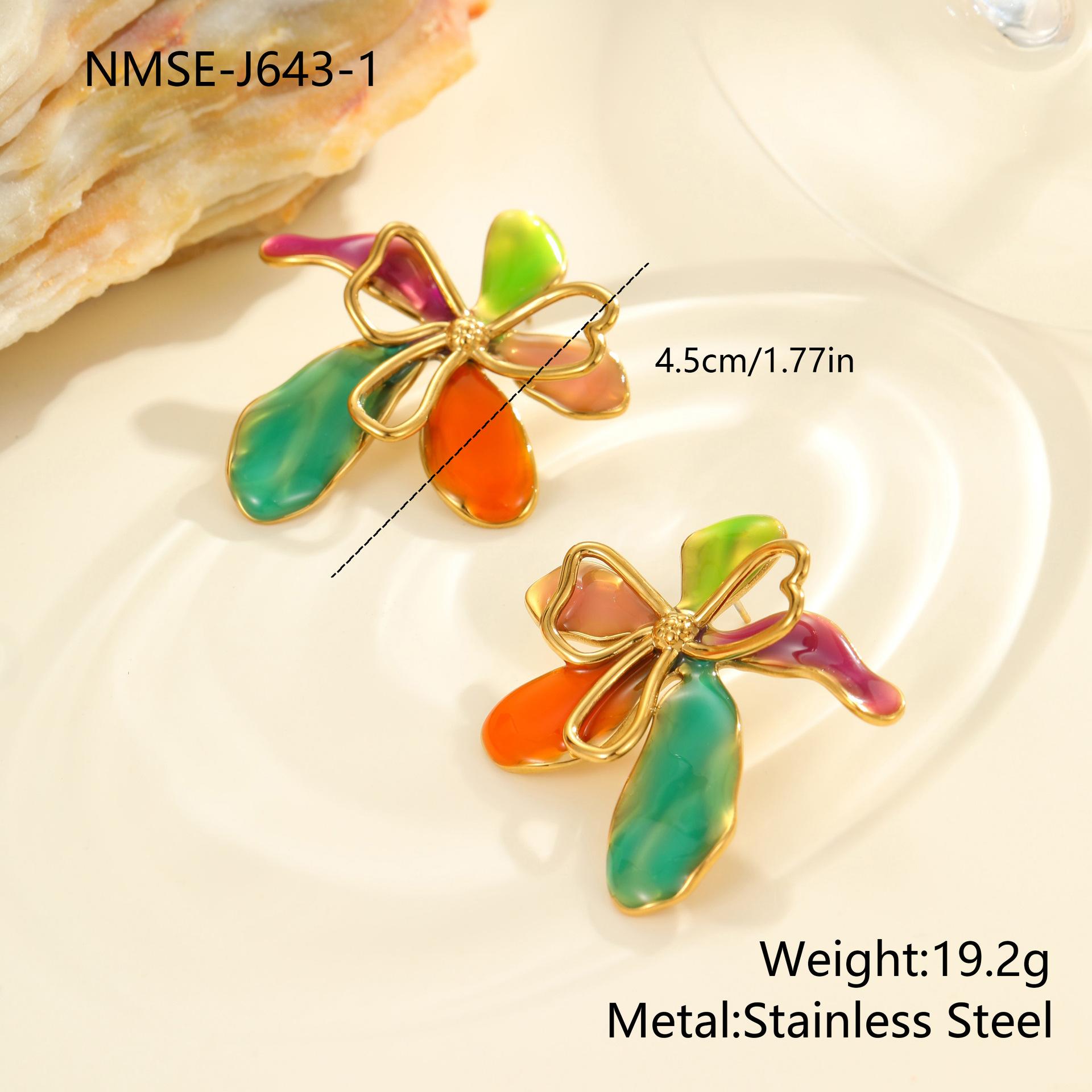 GEMCHIC Women s 18K Gold Plated Stainless Steel Flower Drop Earrings with Colorful Enamel and Rhinestone, Fashion Geometric Stud Earrings for Women