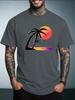 Unisex Summer White Short Sleeve Tee Gradient Sunset Coconut Palm Beach Silhouette Graphic Crew Neck Loose Casual Male Tops