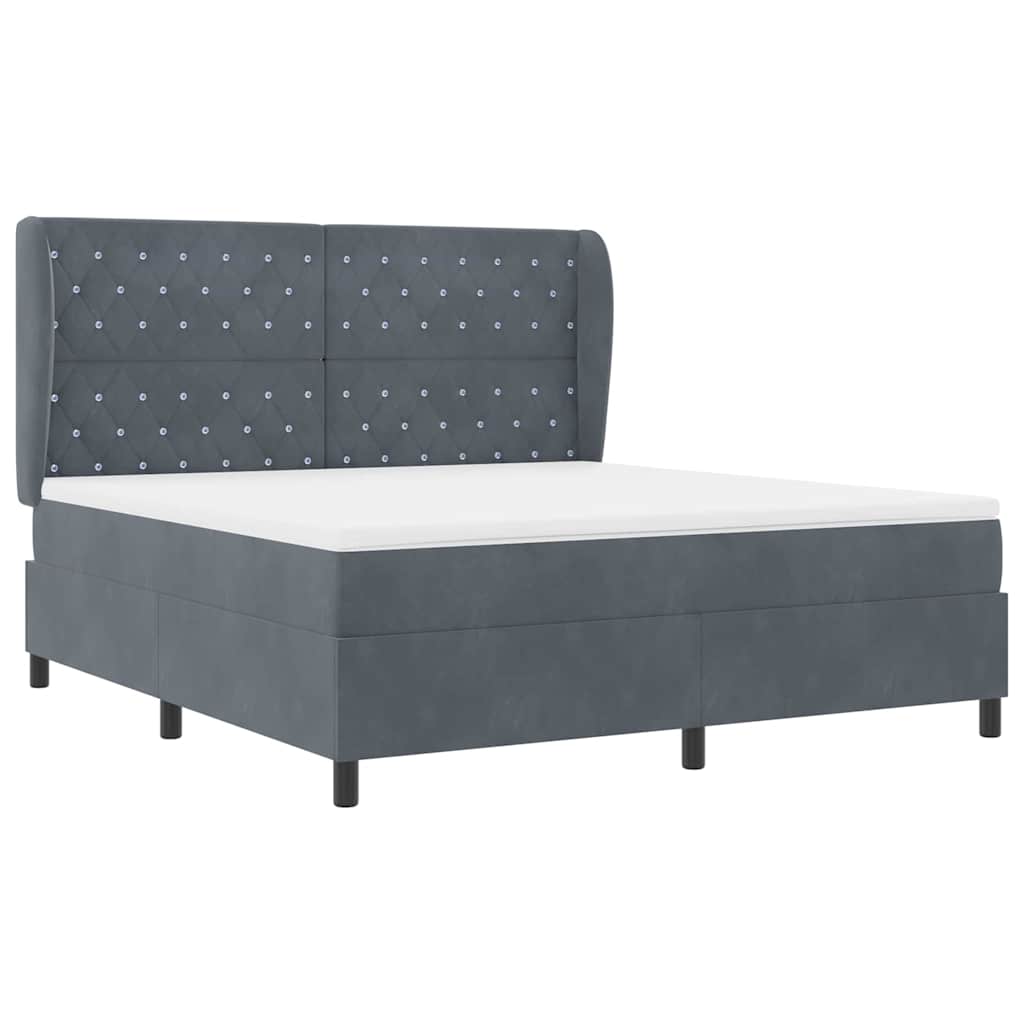 Box Spring Bed with Mattress Dark Gray 200 x 180 cm Velvet