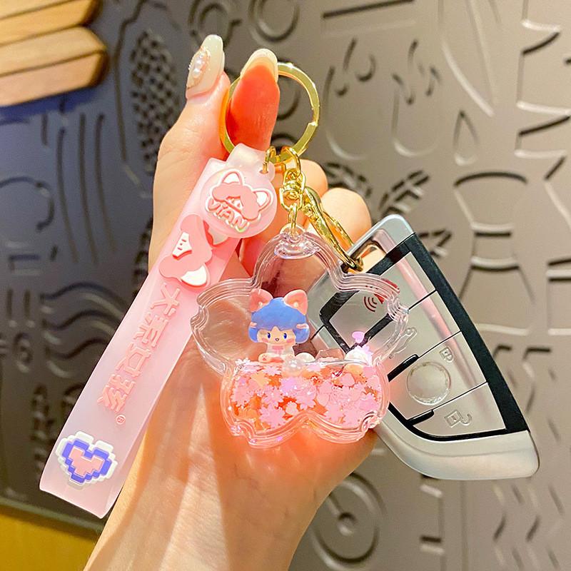 Pendant Girl Figure Dog Keychain Floating Bottle Design Car Key Gift Accessories