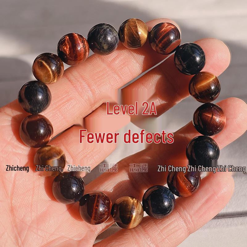 Pulseira de Olho de Tigre Tricolor e Pedra Olho de Águia para Homens e Mulheres, Pedras Naturais Vermelhas, Amarelas e Azuis de 8-14mm com Cristal de Madeira.