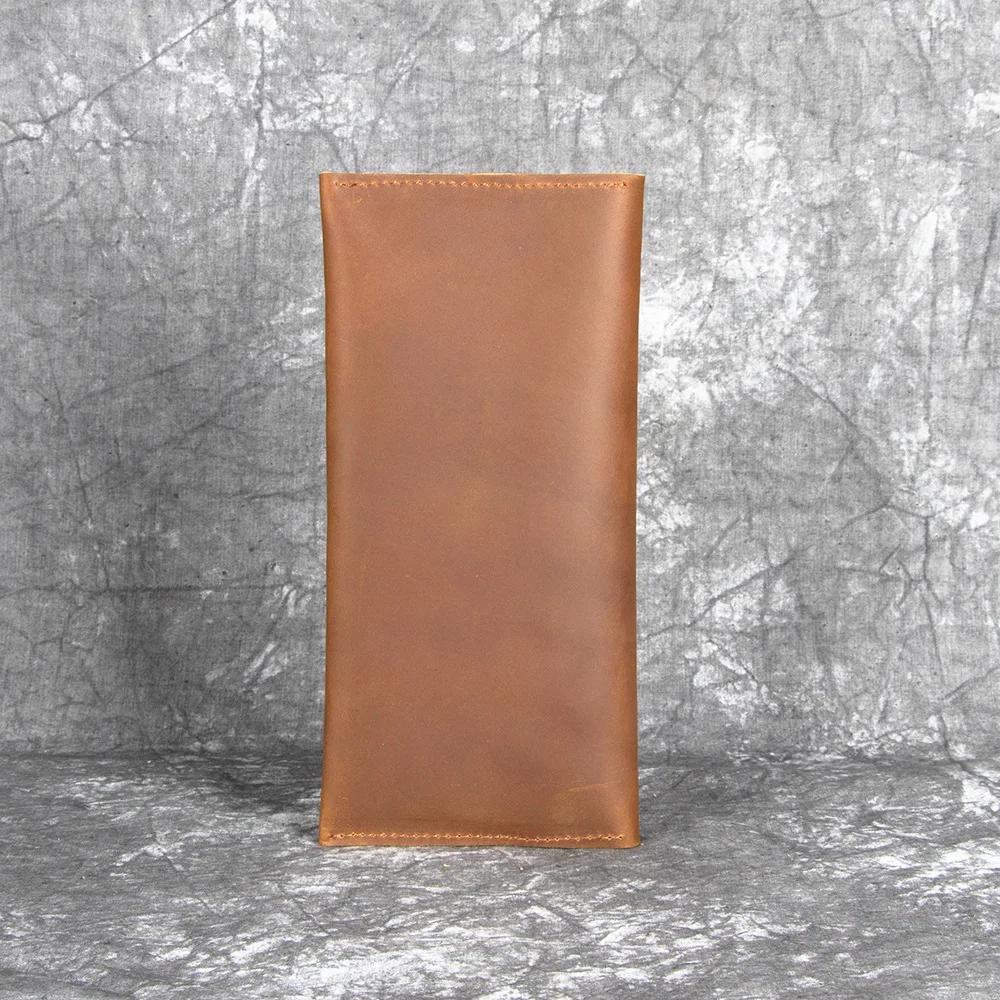Handmade Leather Long Clutch Wallet for Men Card Holder Bifold Men Wallet Vintage ID Card Holder Purse for Male Gifts