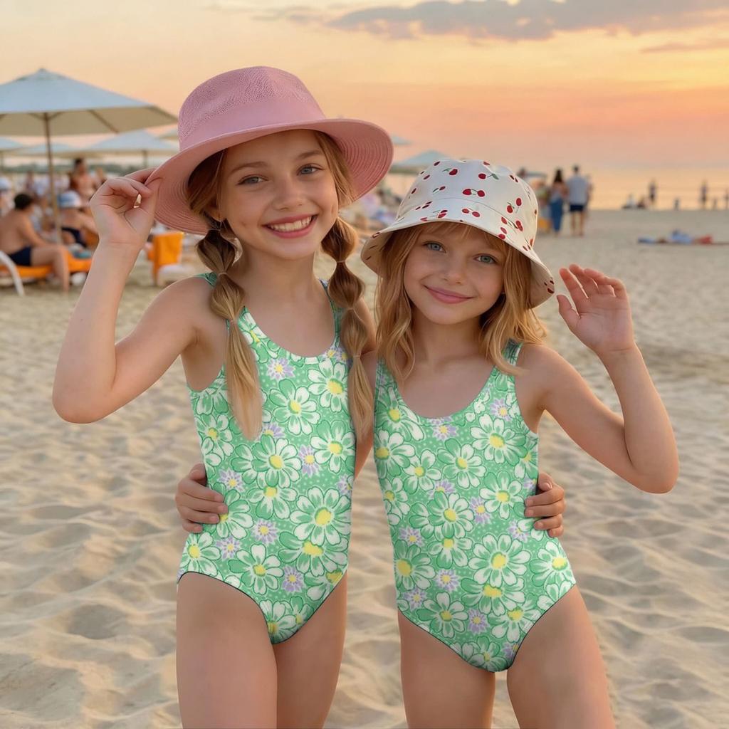 Girls Floral Print One Piece Swimsuit Kids Summer Casual Beachwear Swimwear for Children Lightweight Comfortable Fit