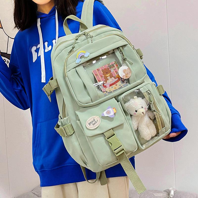 Small fresh and cute backpack, multi-pocket campus leisure computer backpack, large capacity, junior high school and primary school students schoolbag