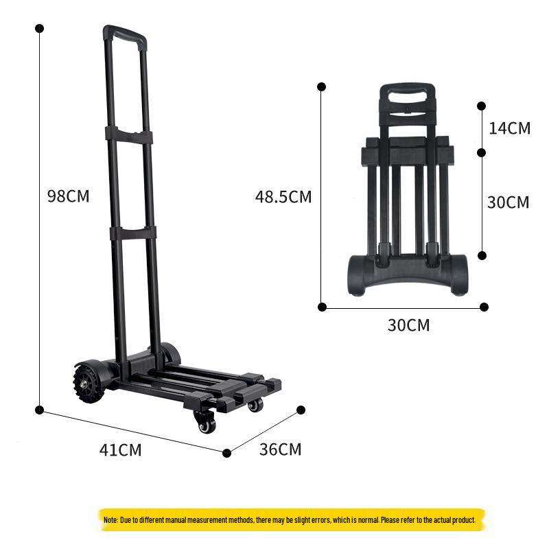 Compact Folding Hand Truck: Portable Four-Wheel Small Trailer Cart for Travel, Shopping, and Luggage Transport.