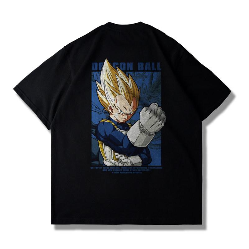 The Anime Dragon Ball Collaboration Black Goku Shortsleeved Tshirt for Men and Women in Loose Black and White for Summer