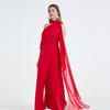 Sexy Off-the-Shoulder Patchwork Halter-Neck High-Waisted Slit Dress Women's Elegant and Flowing Slit Evening Gown Summer Dress
