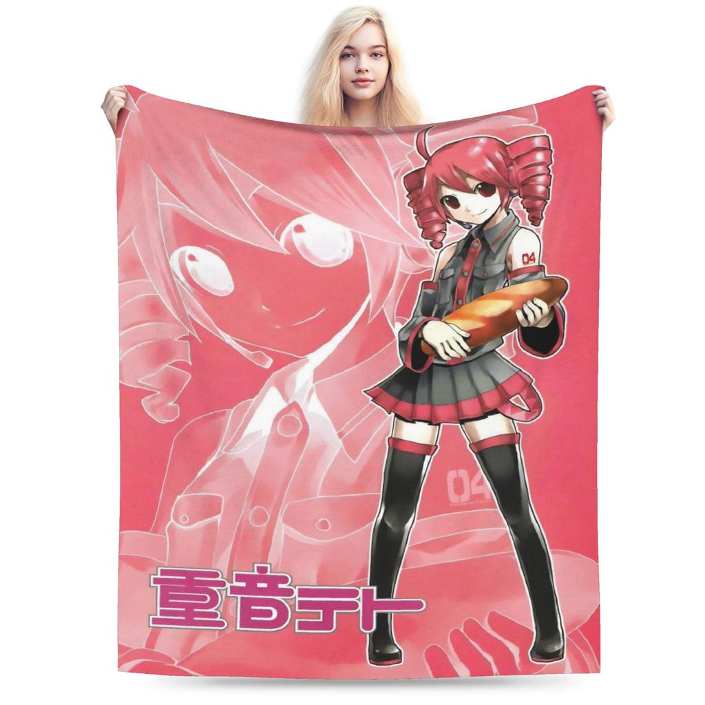 Kasane Teto Velvet Throw Blanket Anime Vtuber Blanket for Sofa Office Warm Plush Thin Quilt