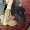 Retro medium boots women's new fashion versatile casual thick heel belt buckle knee knight boots