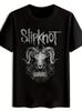 Slipknot Graphic T-shirt - Black Crew Neck Short Sleeve Tee with Goat Head Emblem